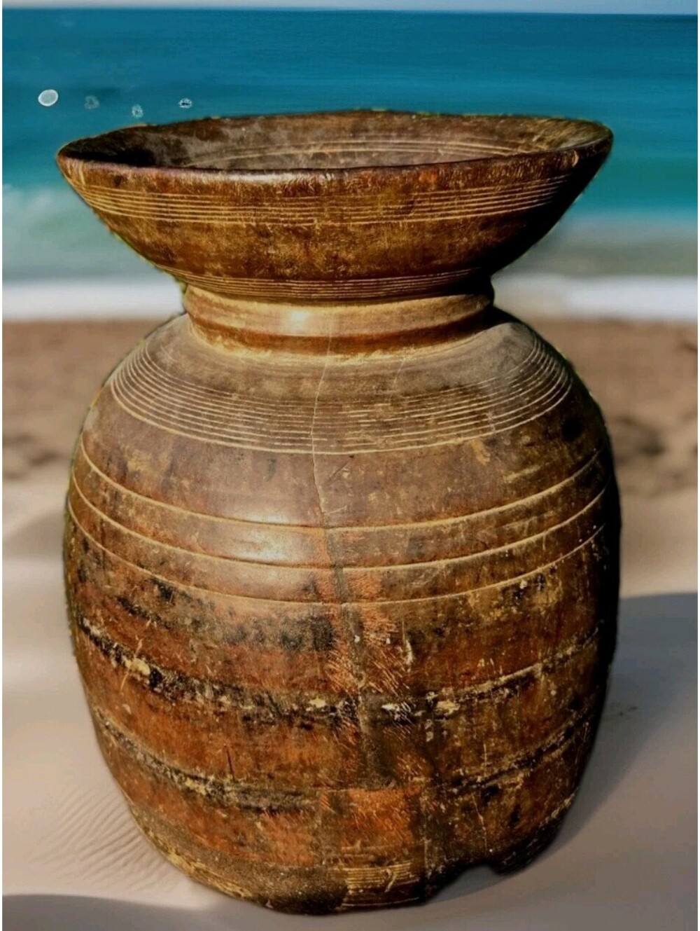 Antique Primitive Handmade Wooden Vase Storage Pot Jar Kitchenware Collectible